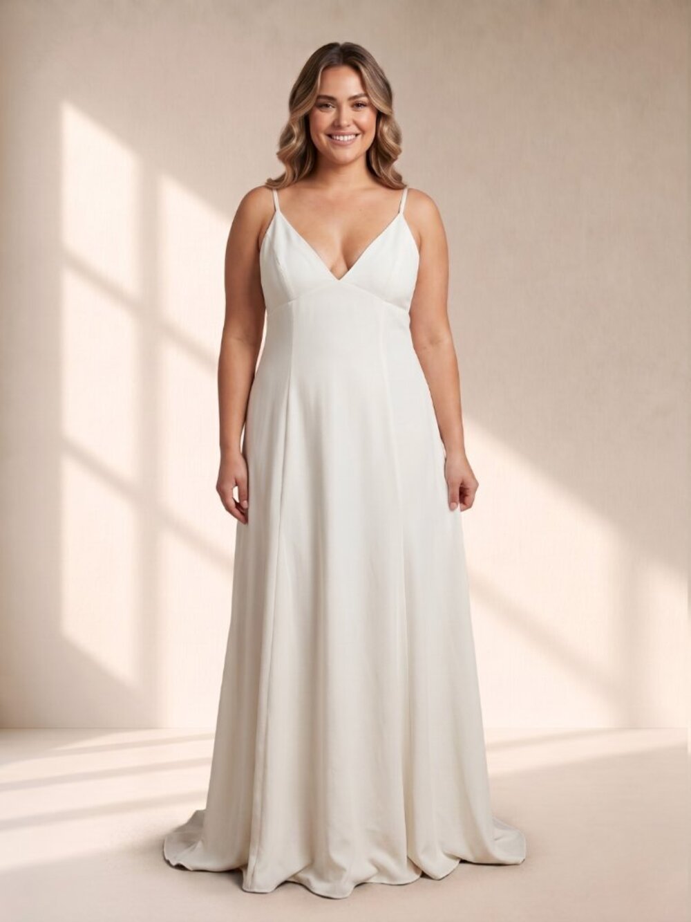 Joanna August White V-Neck Maxi Gown Size 14 Formal Bridal Minimalist